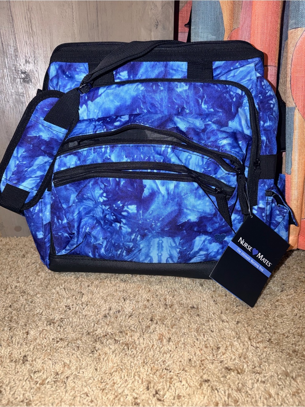 Nurse Mates Blue Tie-Dye Messenger Bag with Black Trim